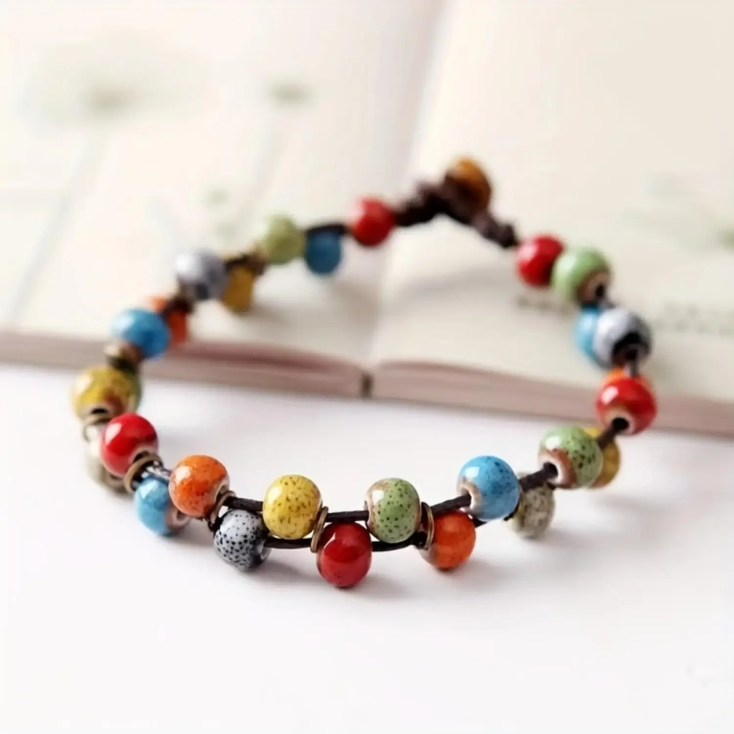 Boho-Chic Handwoven Ceramic Bead Bracelet - Earthy, Colorful Design for Everyday Elegance & Market Stalls