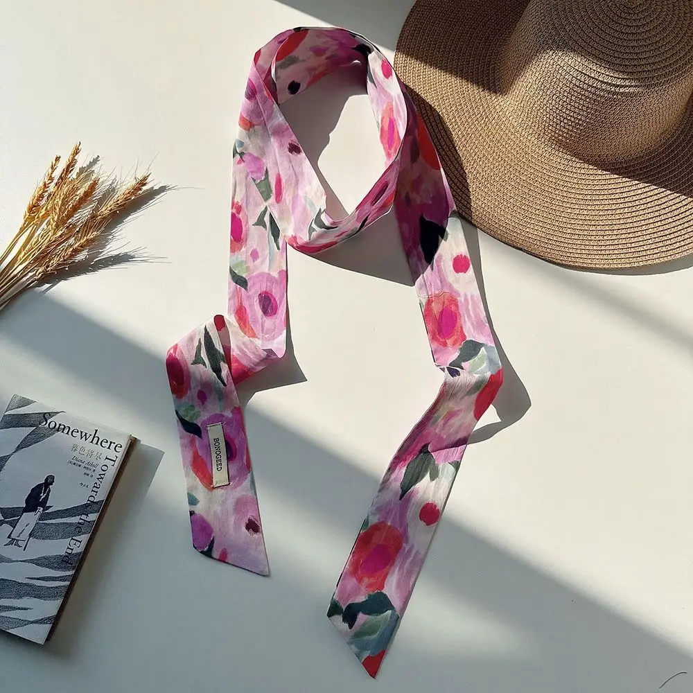 

Модный ленточный шарф с цветочным принтом, шарф в горошек, украшение для одевания, шарф в корейском стиле, многофункциональная повязка на голову
