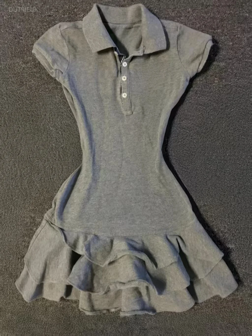 2026 Summer Harajuku A-Line Ruffled Dress Women Vintage Turn Down Collar Button Grunge Dresses Y2k Aesthetic Solid Mini Vestidos