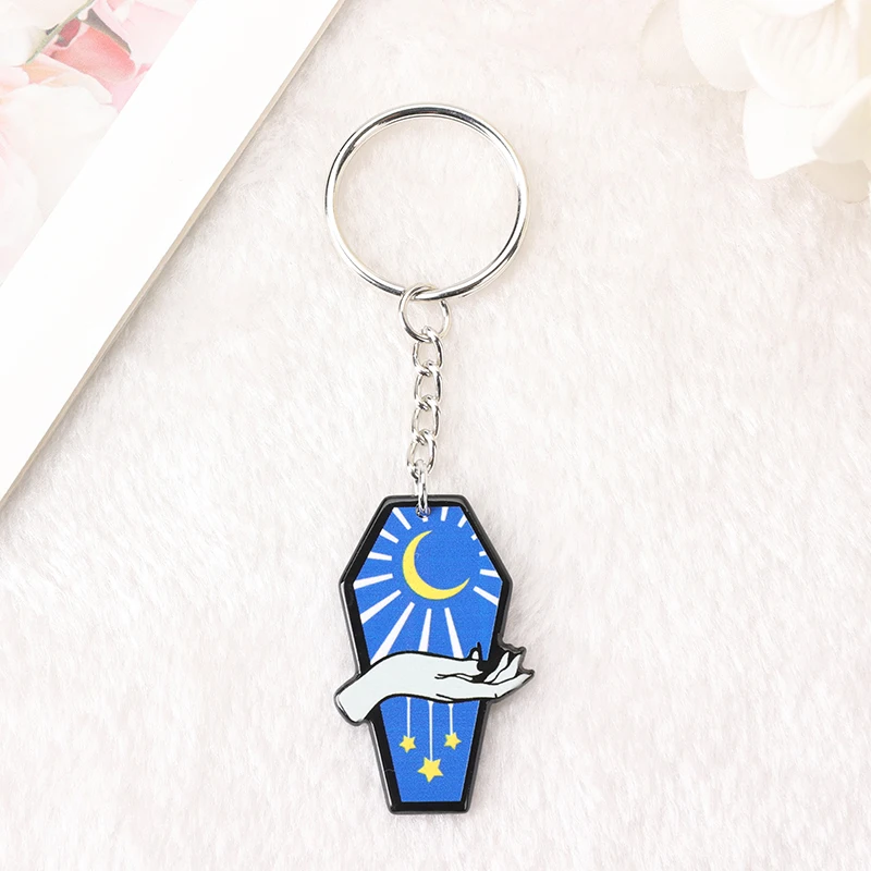 1Pc Halloween Woman Keychain Punk Acrylic Car Mirror Keyring Handbag Moth Coffin Girl Birthday Gift