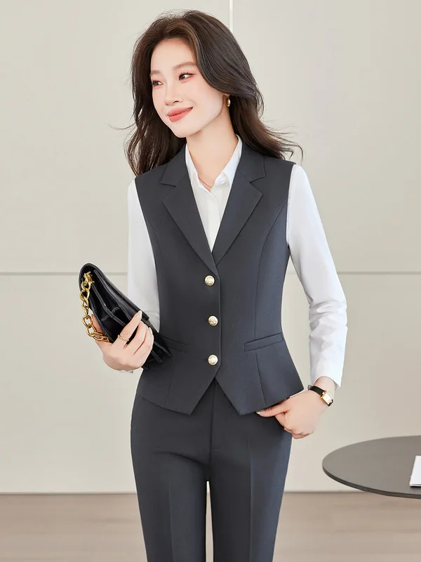 Gray Vest Women's Fashionable Stylish Slimming Professional Vest Set 2026 New Arrival Commute Style Short Length Single Button
