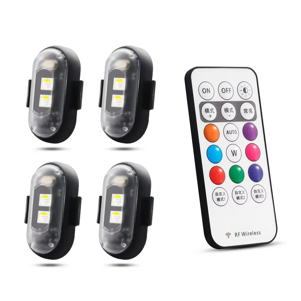 4x LED Car Light with Wireless Remote Control, Multi-Mode Car Warning Light, Decorative Car Motorcycle Light, Car Accessories