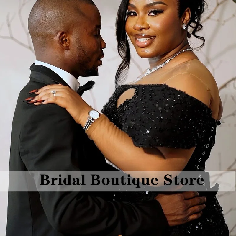 Elegant Sequin Prom Dresses 2025 Off Shoulder Side Slit Mermaid Evening Party Gown Customized Sleeveless vestidos largos fiesta