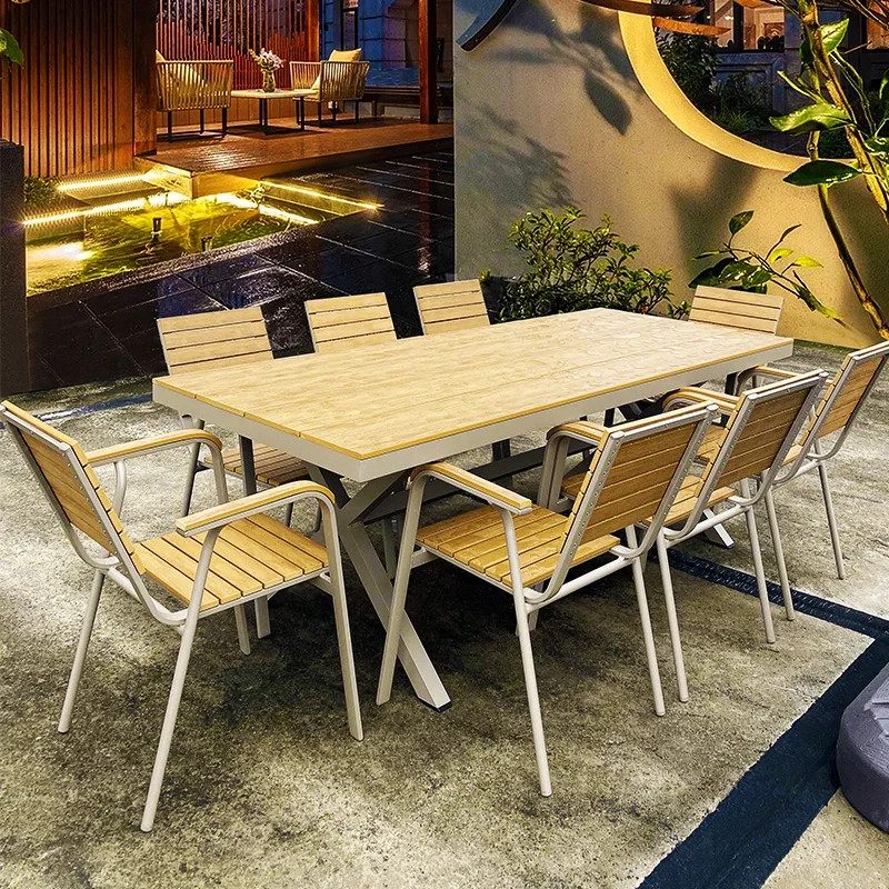 

Outdoor WPC table and chairs courtyard villa terrace garden table and chair outdoor balcony leisure café antiseptic wood