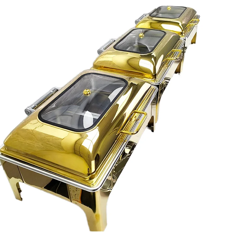 9L Rectangular Silver Golden Catering Equipment Buffet Chafing Dish Stainless Steel Hot Pot Electric Warmer