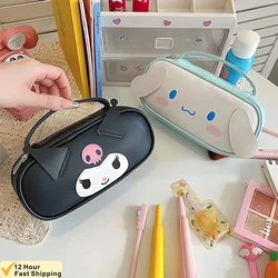 Sanrio Kuromi astuccio di grande capacità Cartoon Student Portable PU Pen Bag cancelleria scolastica My Melody Supplies Storage Bag