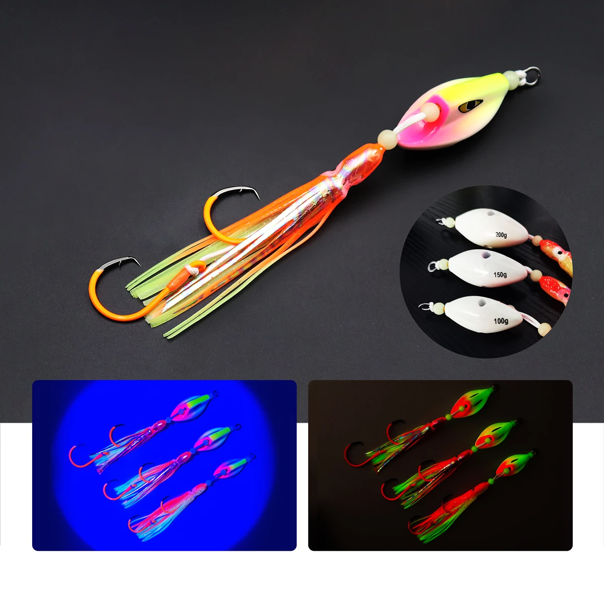 ZYZHE Meeresangel-Hybrid-Jig 100g 150g 200g Tiefsee-Bootsangelköder für Thunfisch, Marlin, Schwertfisch, Salzwasser-Köder-Rigs – Detail 3