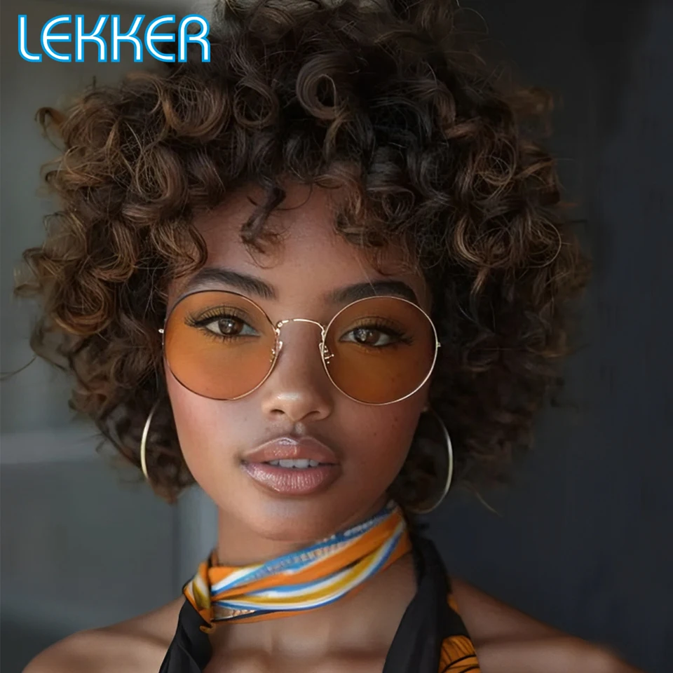 

Lekker Highlight Brown Short Afro Kinky Curly Bob 100% Human Hair Wig With Bangs For Women Brazilian Remy Hair Full Machine Made