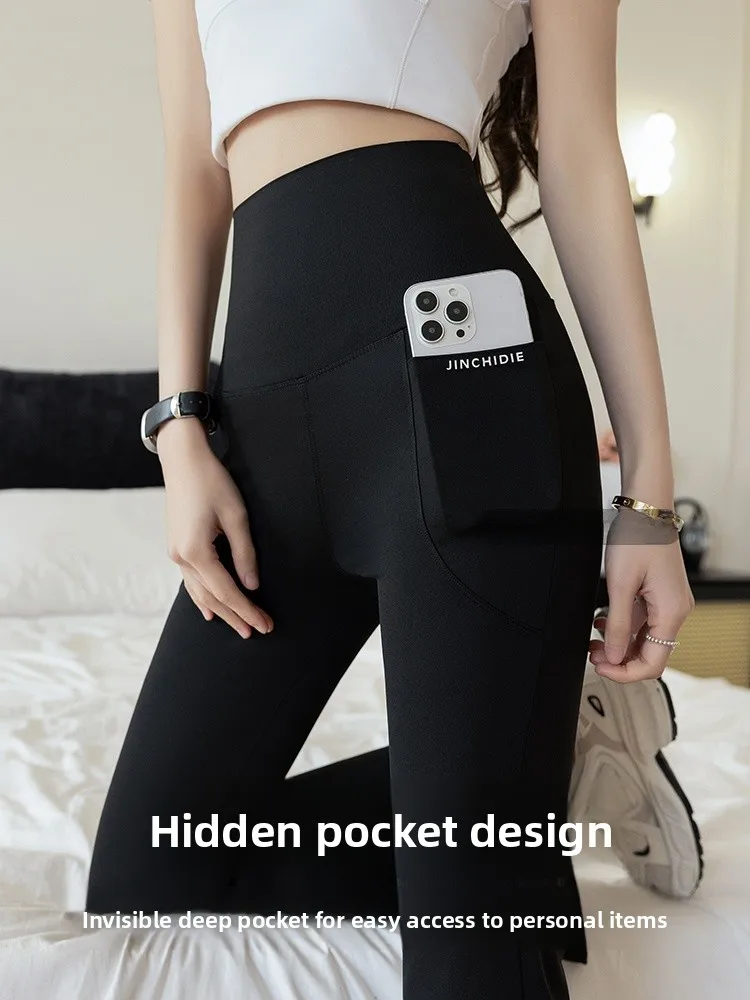 Modal High Waist Bell Bot Yoga Pants Women's Spring Autumn Sle Sports Elastic Fitn arkskin Pants Long Thinming Slim...