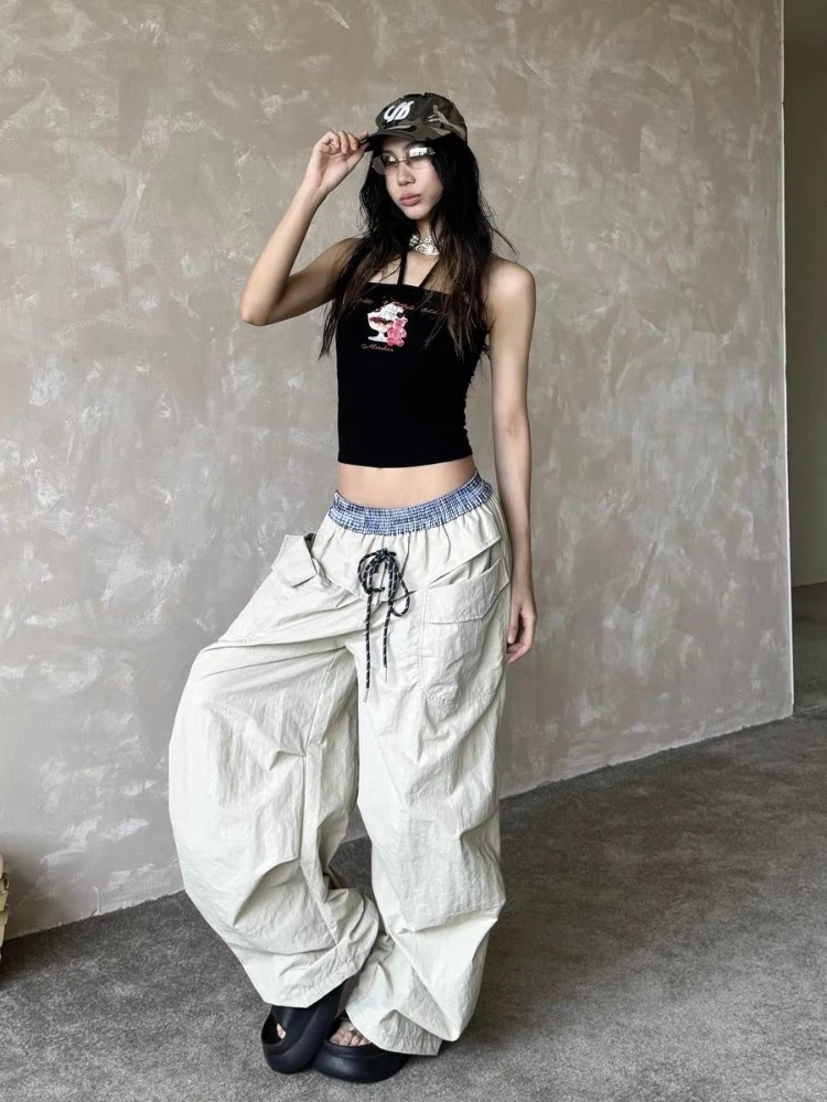 Y2k الدانتيل متابعة التجفيف السريع البضائع السراويل النساء الدوبامين واسعة الساق بناطيل كاجوال الإناث الهيب البوب تصميم الشارع الشهير 2025 Sweatpants