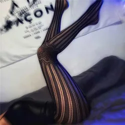 Fashion Hollow Out Women's Sexy Fishnet Stockings Black Lace Jacquard Hot Slim Lolita Hottie Pantyhose Thin Nylon Tights