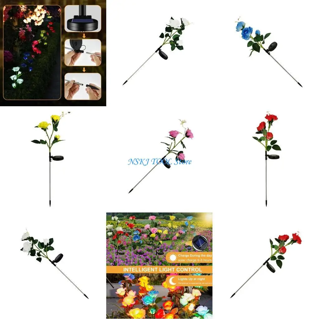 

L8RC Lawn Lamp Rose Shaped Solar Lamp Plastic Light Yard Light for Courtyard Decors