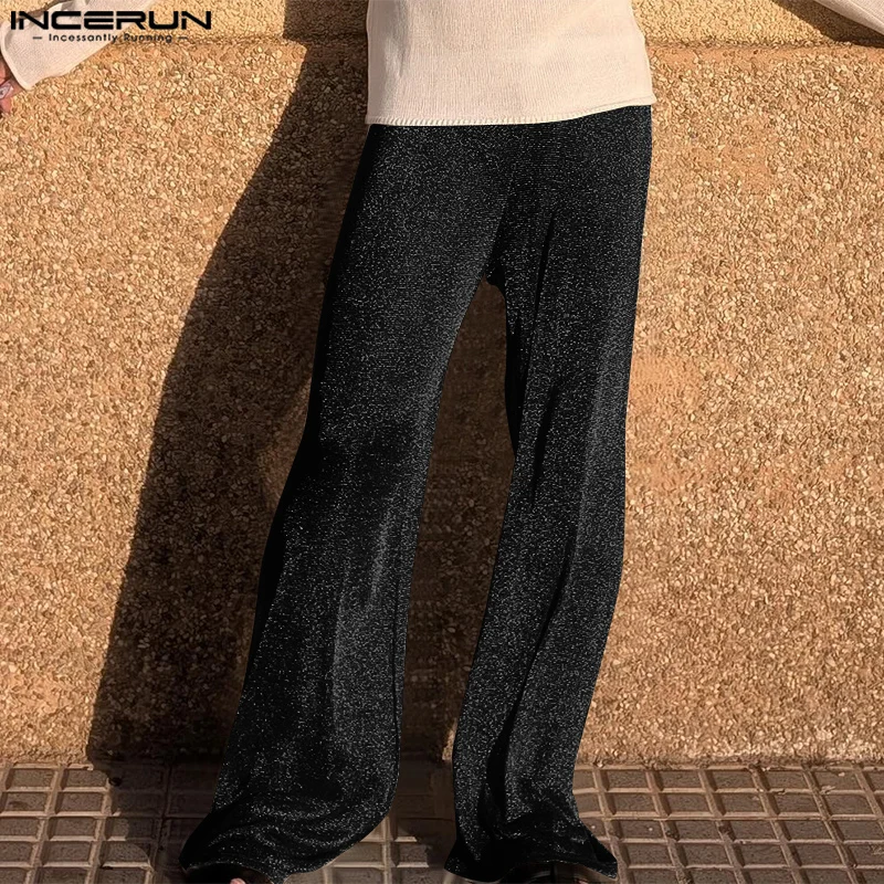 Casual Flash Of Light Maxi Trousers 2024 Men American Fashion Long Pnats INCERUN Elastic Waist Eleagnt Simple Wide Leg Bottoms