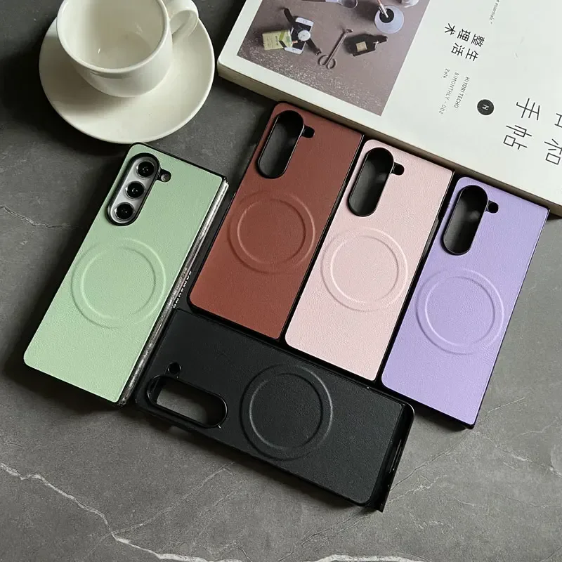 for Magsafe Case Leather Texture Anti-fall Protective Case for Samsung Galaxy Z Fold 6 Fold5 Fold4 Magnetic Shockproof Cover