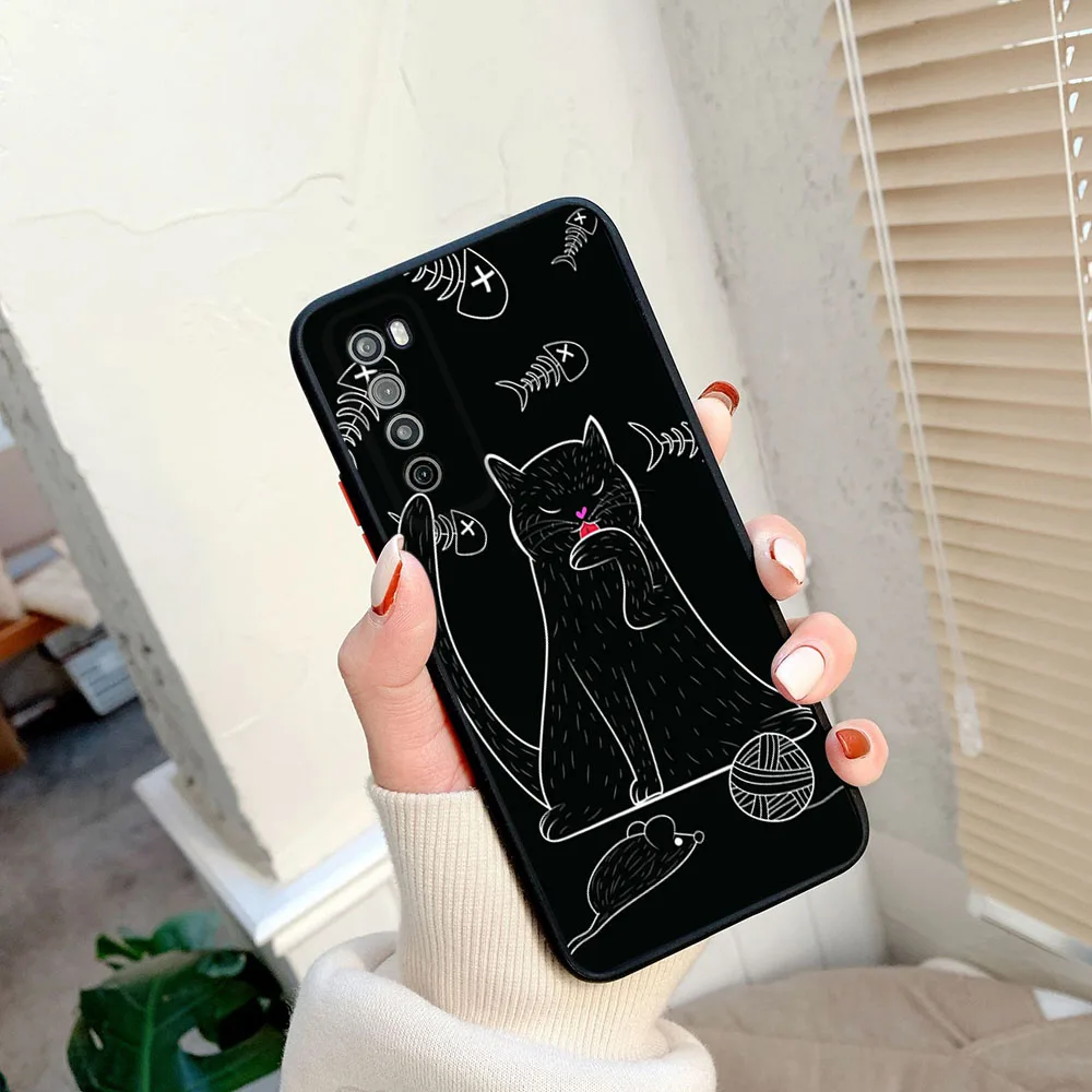 Luxury Black Cat Frosted Translucent Phone case For Samsung S10 S9 Note20 10 A50 A12 A14 A22 A24 A32 A33 A31 A23 A21S A13 Cover