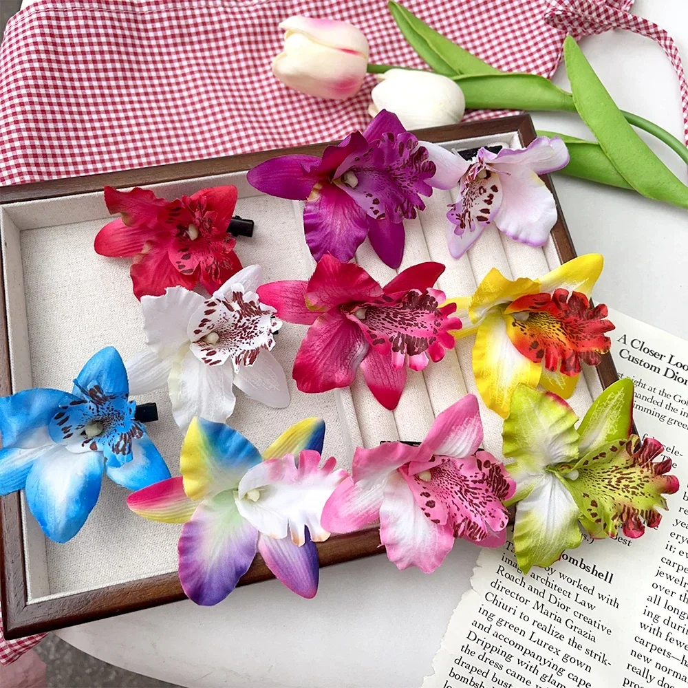Obrázek 7: Havaj orchidea kvést vlasy klipů barrettes ženy dívčí sladké vlásenky vlasy klipů pro pláž dovolená léto večírek svatební headwear