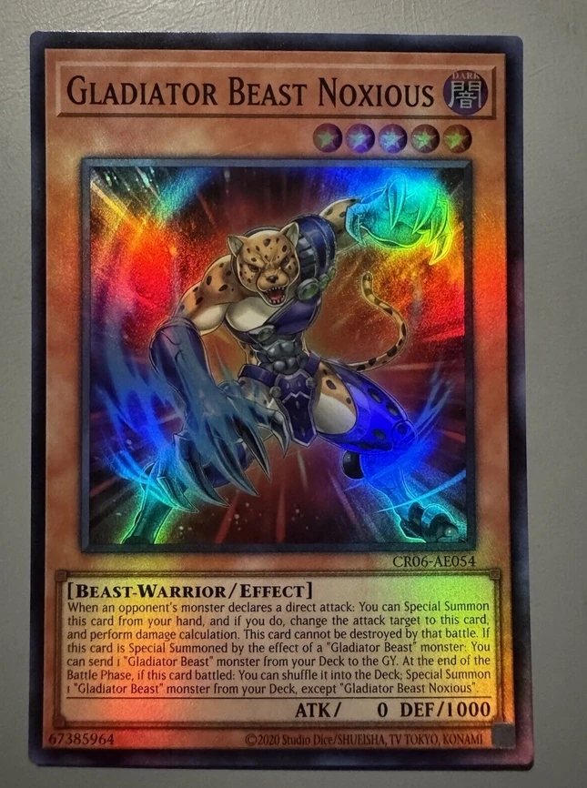 Yugioh KONAMI Duel Monsters CR06-AE054 Gladiator Beast Noxious Супер редкая азиатская английская коллекция мятная карта