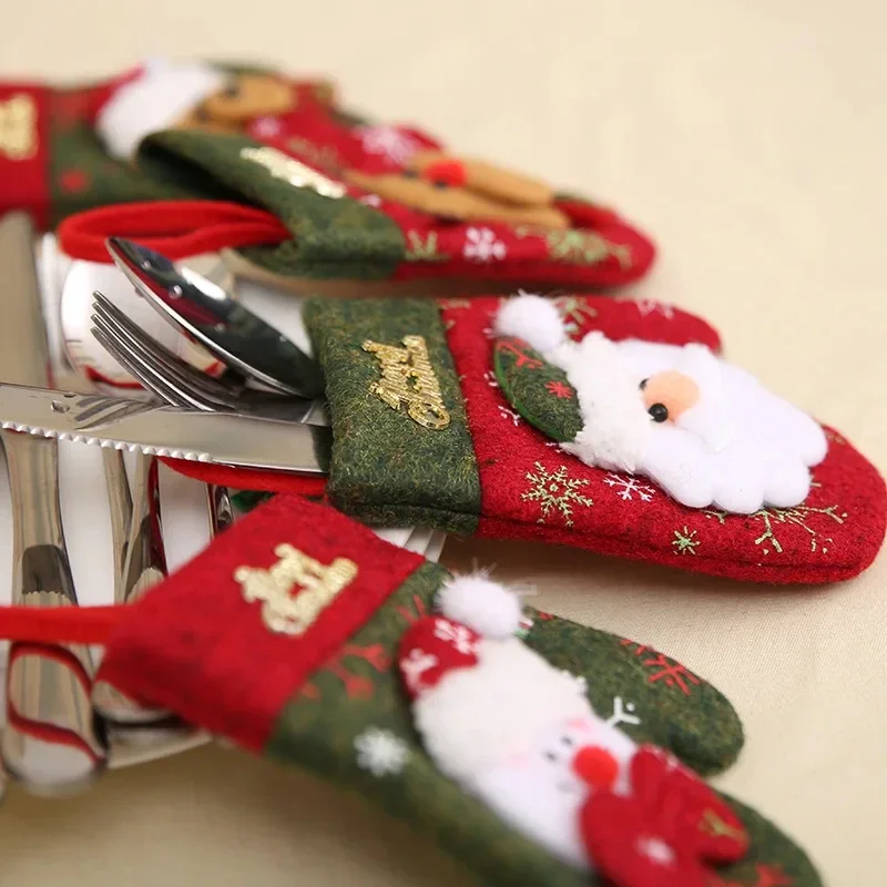 New Christmas Cutlery Holder Knife Fork Spoon Pocket Bags Santa Claus Xmas Tree Tableware Cover New Year Party Dinner Decor image 3