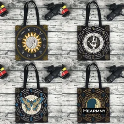 Mandala White Black Sun and Moon Print Linen Totes Bag Tarot Hippie Eco Shoulder Bag Shopping Bolsa Shopper Summer Bag