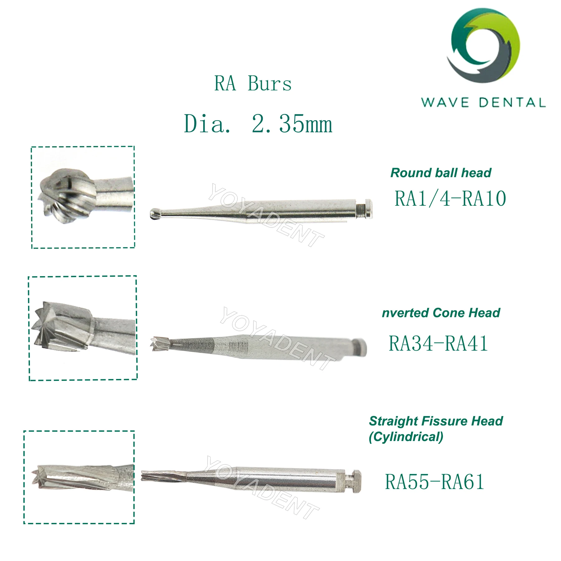 

WAVE Dental Tungsten Carbide Burs Round ball/Inverted Cone/Straight Fissu Head RA 2.35mm For Low Speed Handpiece 5Pcs/Pack