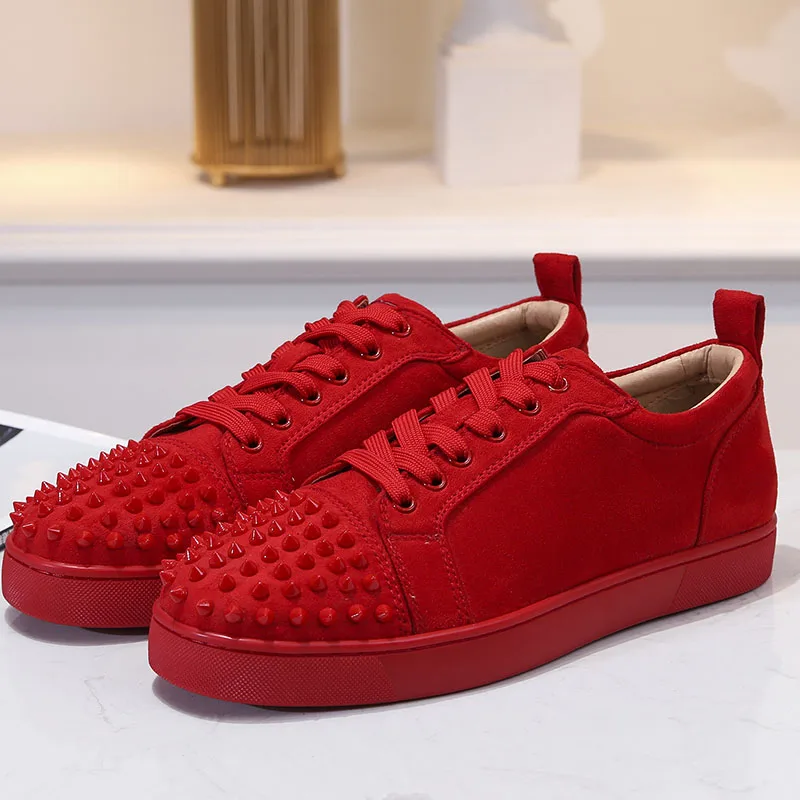 

men luxury fashion rivets shoes cow suede leather studded shoe party nightclub dress flat platform sneakers breathable footwear