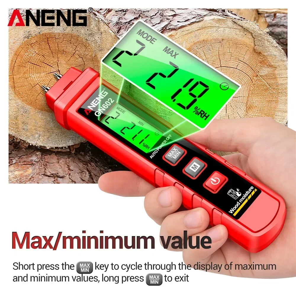 

ANENG GN602 Wood Moisture Detector Meter 0~58% wood moisture meter Intelligent Moisture TesterMax/Mini Value Building Material