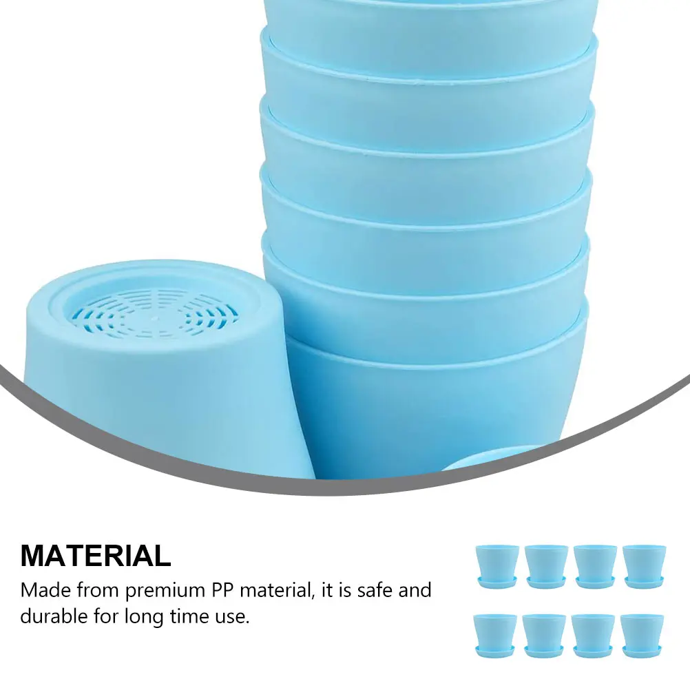 

8pcs Blue Plastic Flower Pots Succulent Plant Garden Balcony Planter with Drainage Holes PP Material for Home Office Decor