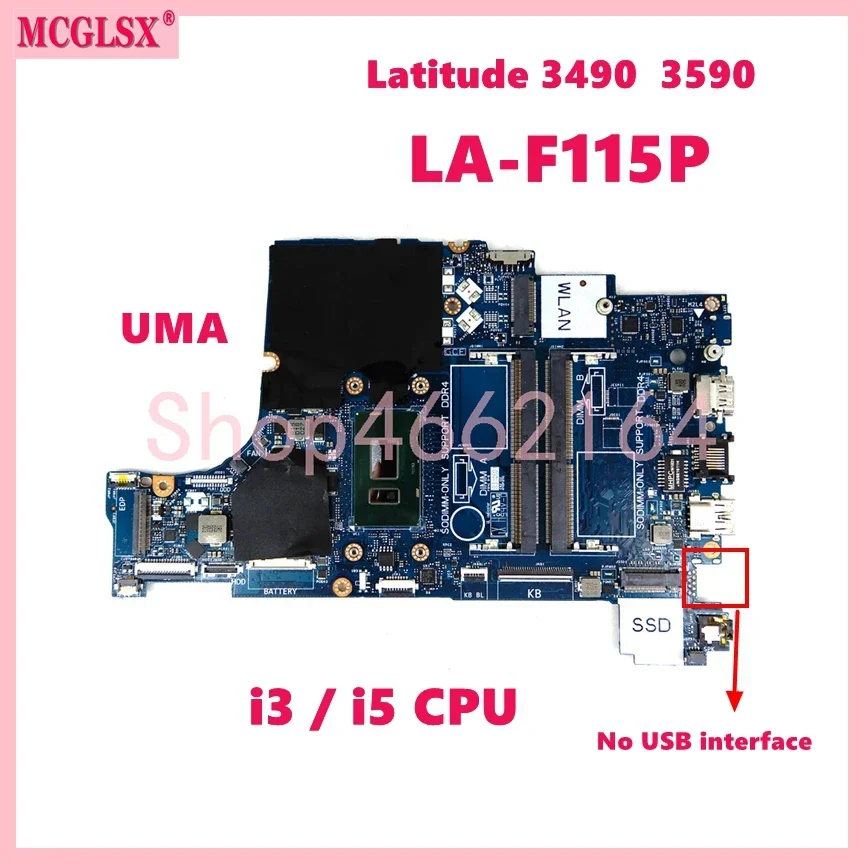 LA-F115P With i3 i5 i7-6th/7th/8th Gen CPU UMA/PM Mainboard For Dell Latitude 3490 3590  Inspiron 5570 5770 Laptop Motherboard