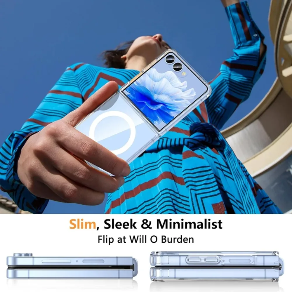 For Samsung Galaxy Z Flip 7 5G Clear Magnetic Case Flip7 Transparent Outer Screen Protective Wireless Charging Cover For Magsafe