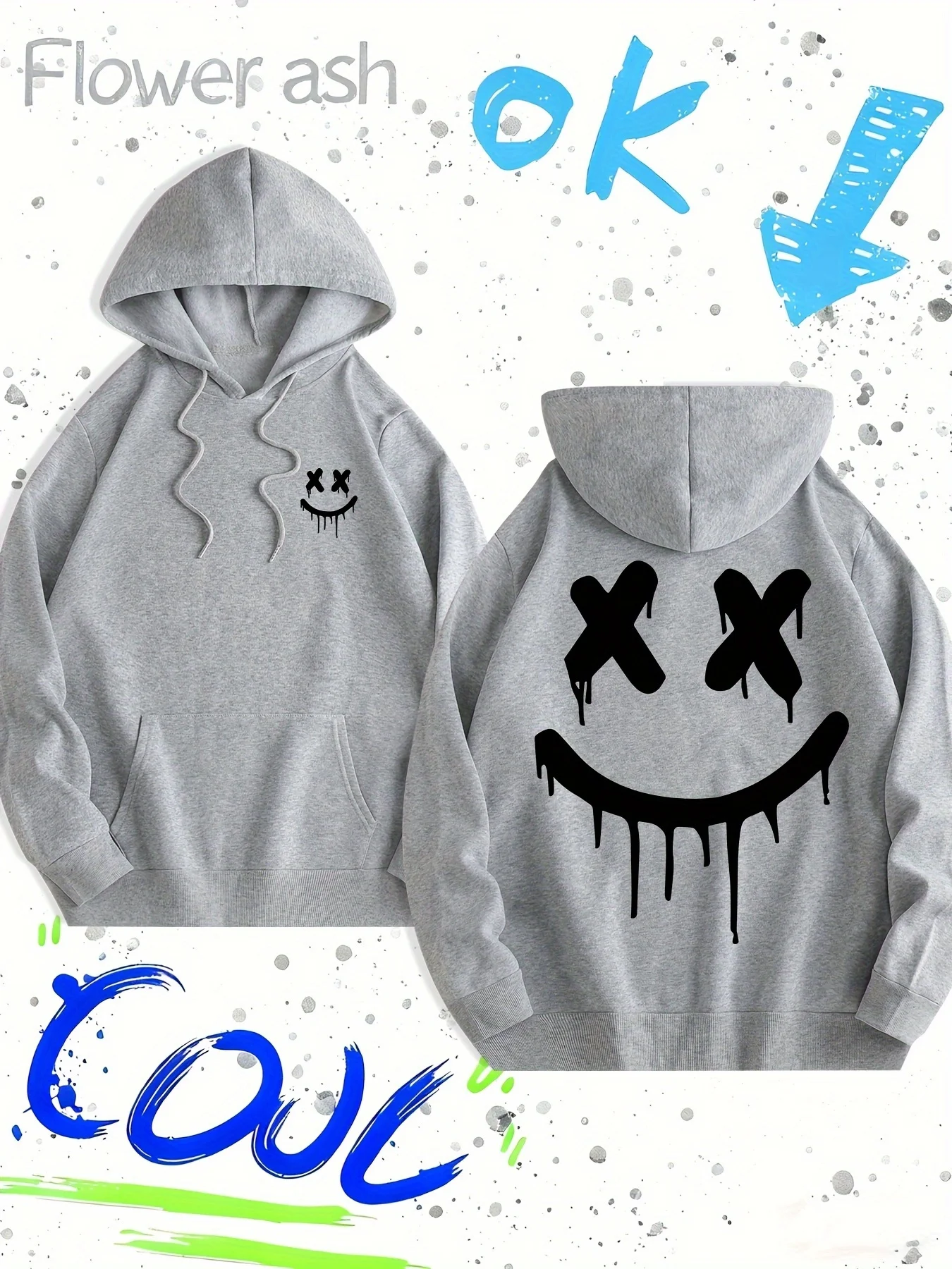 Herren 2026 Neuer Modischer Lustiger Smiley-Print Hoodie - Trendiger Lockerer Lässiger Kapuzenpullover – Detail 7