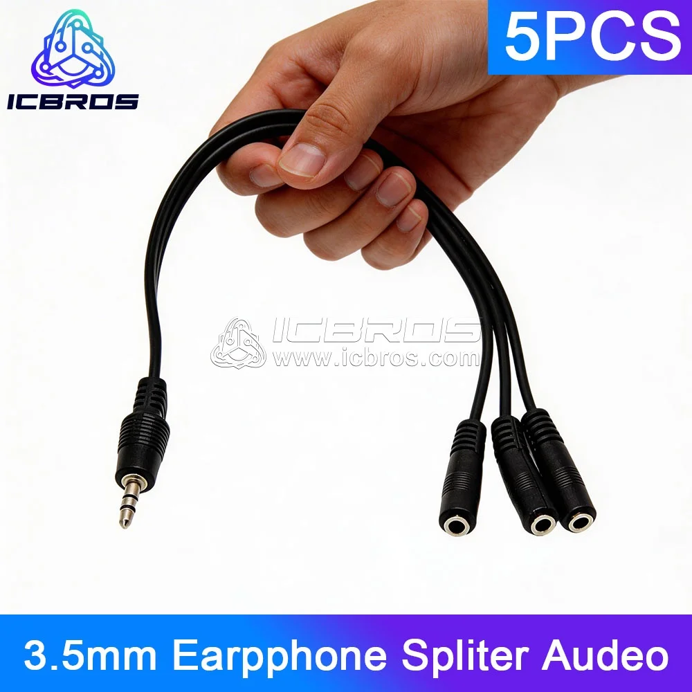 5pcs 3.5mm Earpphone Spliter Audeo Jack Extender 1 To 3 Ports Aux Cable Earphone Mic Audio Adapter For Phone Headset Cable