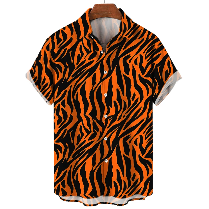 Casual Shirts Men 2023 Short Sleeve Tops Loose Clothing Tiger Printed Trendy Streetwear Harajuku Fashion For Men Hawaiian Shirts