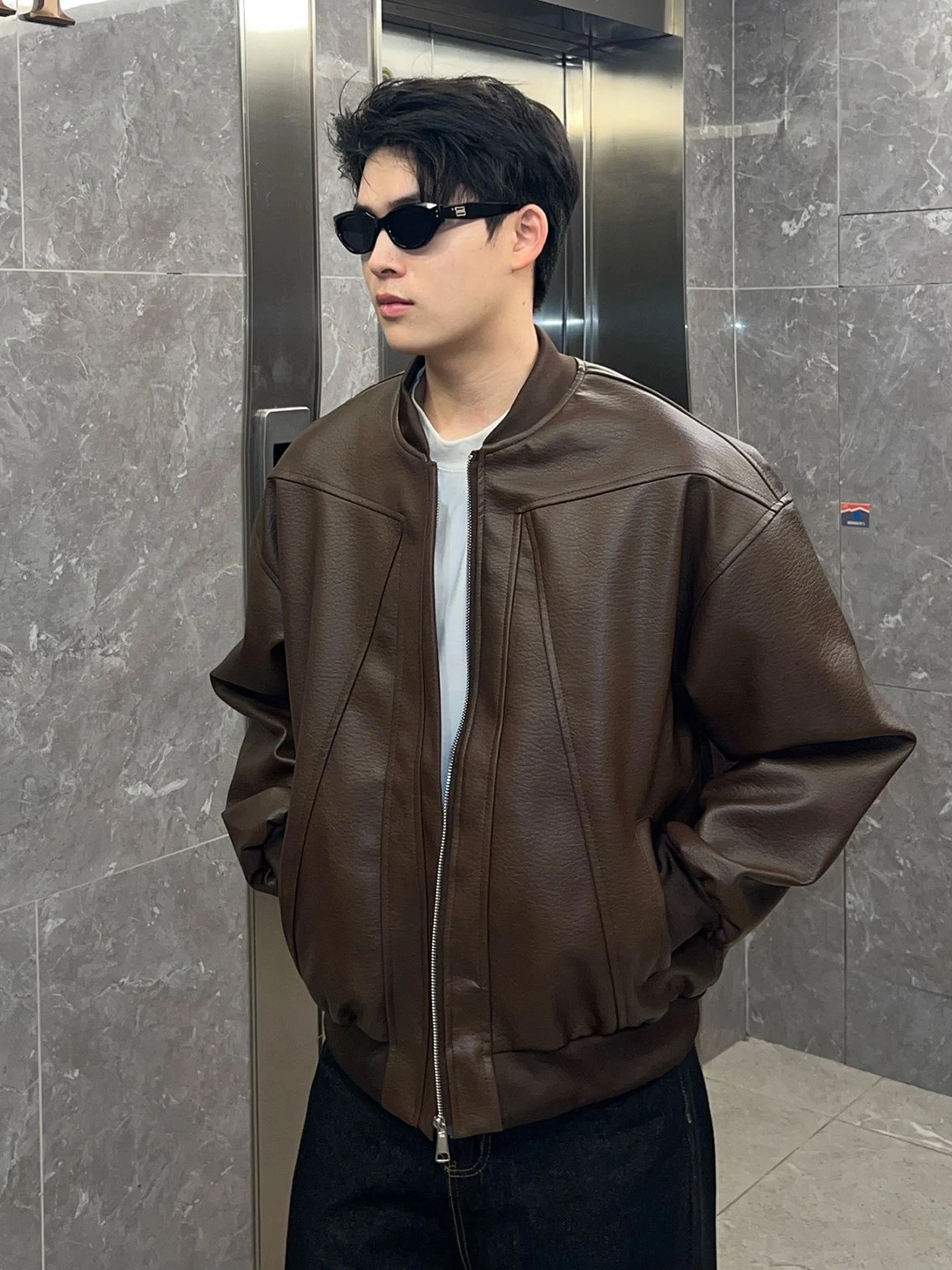 

Кожаная куртка-жакет мужская из коричневой кожи, осенняя, класса люкс, в стиле бейсбольной куртки, Cleanfit, для мотоциклистов, молодежная, Vitali Sle, длинная...