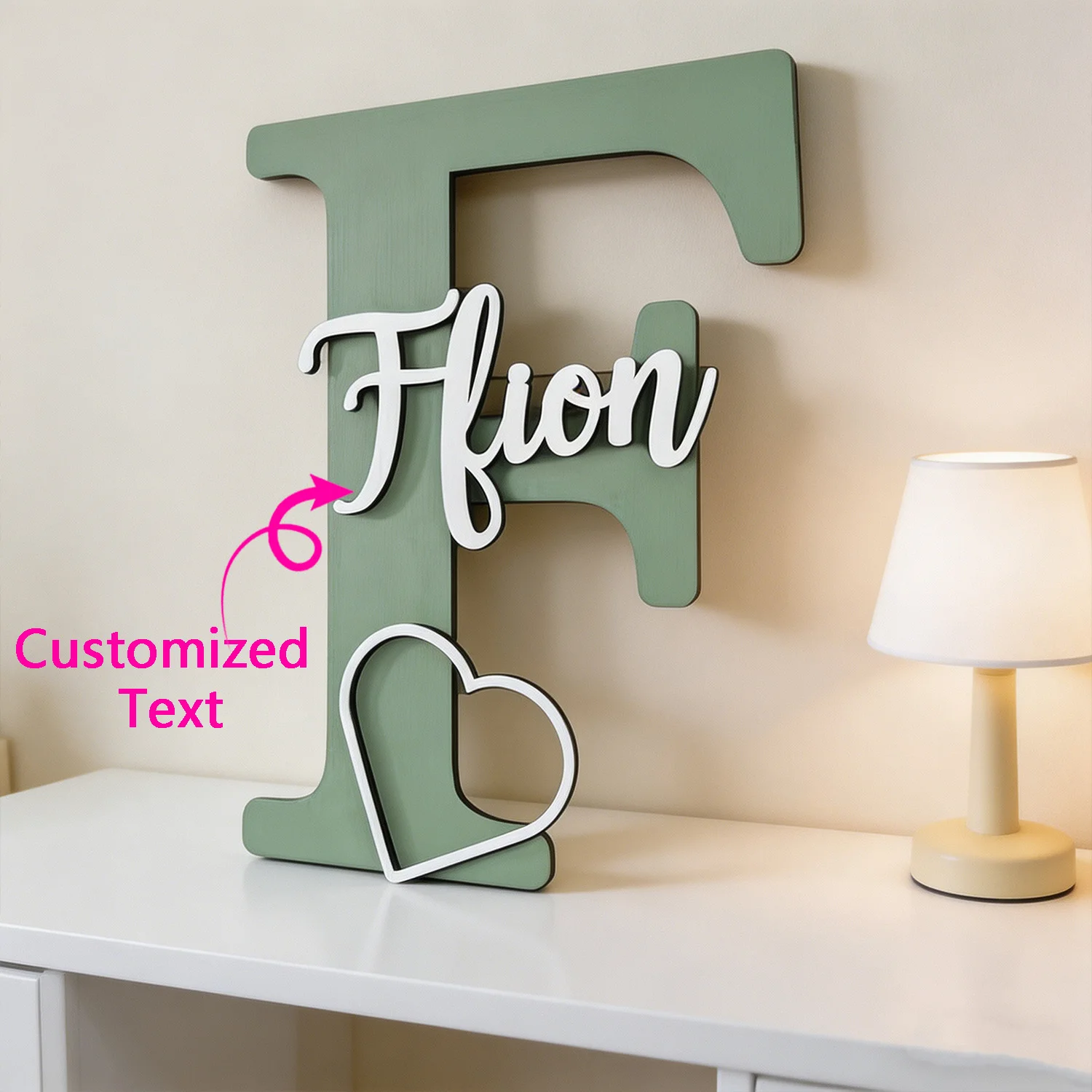 1pc multi-layer wall wooden decorative plaque, customized name/letter, ideal gift for birth, baptism, and wall decoration