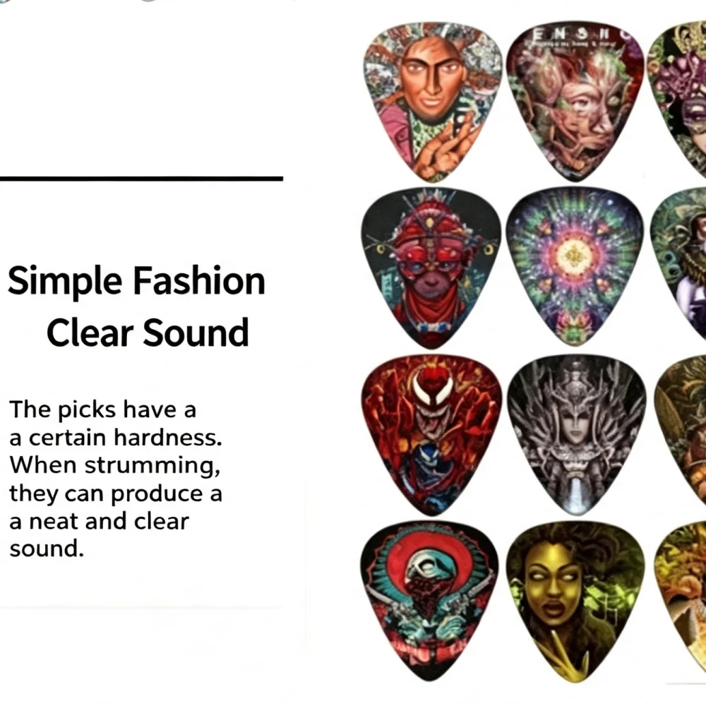 Color Art Printed Celluloid Guitar Picks, Mixed Thickness Decorative Plectrums for Acoustic Electric Guitar, 5 Pcs Random Patterns