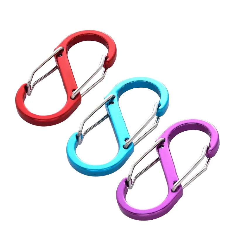 8 PCS  Ornament Suspended Aluminum Alloy Buckles For Water Sports Bottle Locking Ring Keychain Luggage Hook S-shaped Carabiner