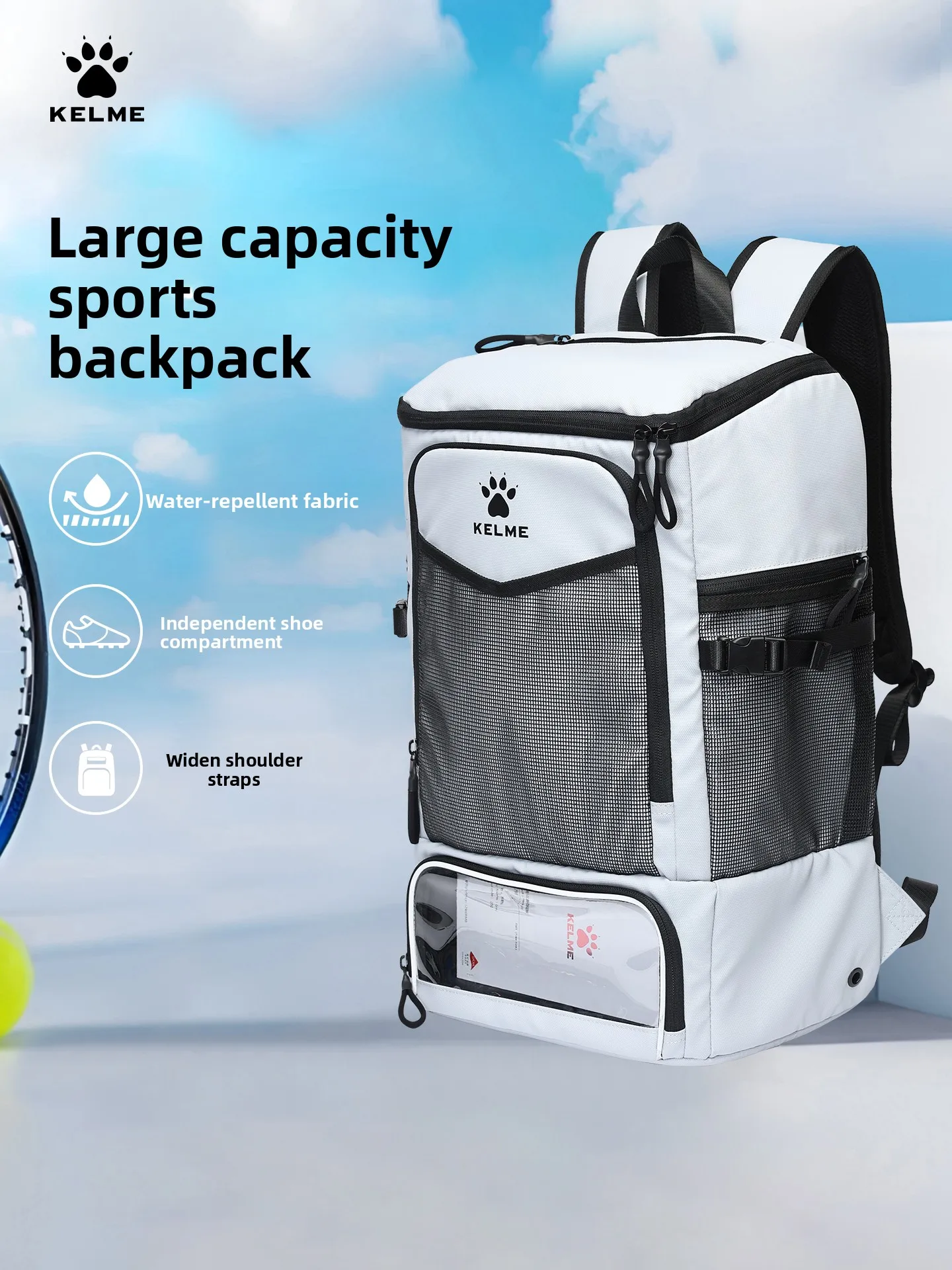 Kelme Backpack Football Training Backpack Large Capacity Outdoor Sports Travel Hiking Equipment Bag