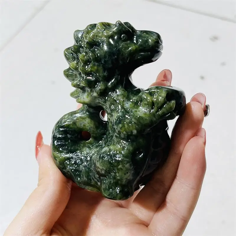 Natural Ophiolite Carving Healing Crystals Carved Gargoyle Animal Figurines Room Decor Gem Craft Trinket 1pcs