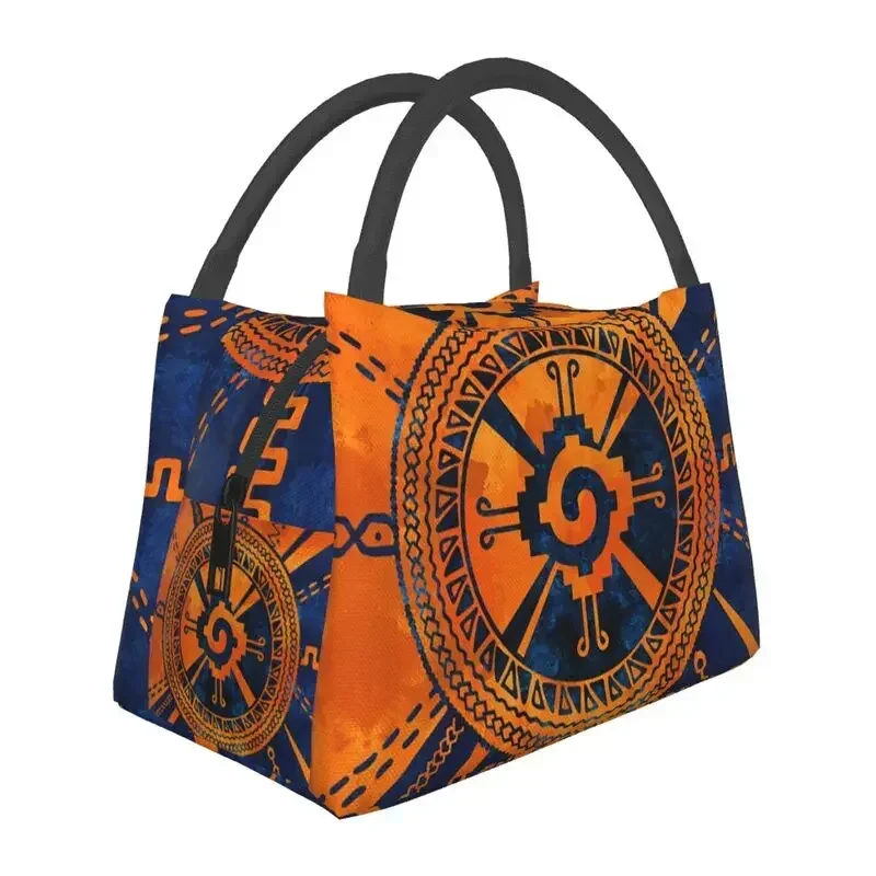 Hunab Ku Mayan Symbol Orange And Blue Insulated Lunch Tote Bag for Women Portable Cooler Thermal Bento Box Work Travel