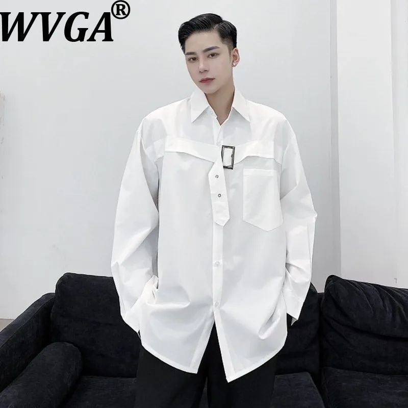 

WVGA, весенне-осенняя новая мужская рубашка с длинными рукавами и индивидуальным ремешком, нишевая повседневная рубашка с отложным воротником, уличная одежда Ins Y2K W17607