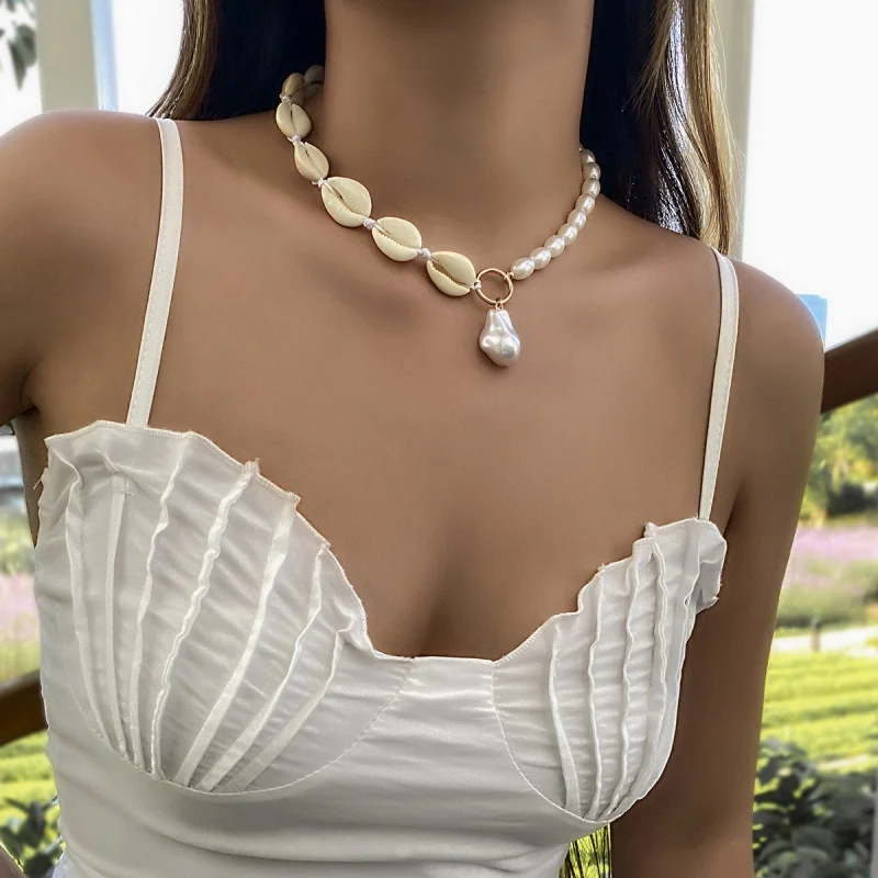 Light Luxury Ornament Summer Creative Shell Imitation Pearl Necklace Women's Simple Special-Shaped All-Matching Pendant Neck Acc