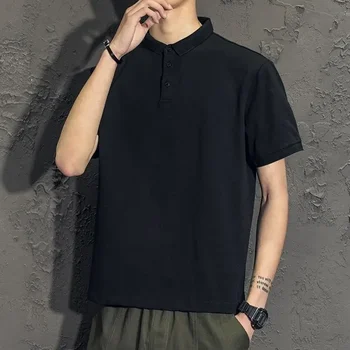 Polo Men's T-shirt 5xl with Collar Male Tee Shirts Plain Top No Logo Clothes Black Streetwear Short Quarter Sleeve Basic Cotton