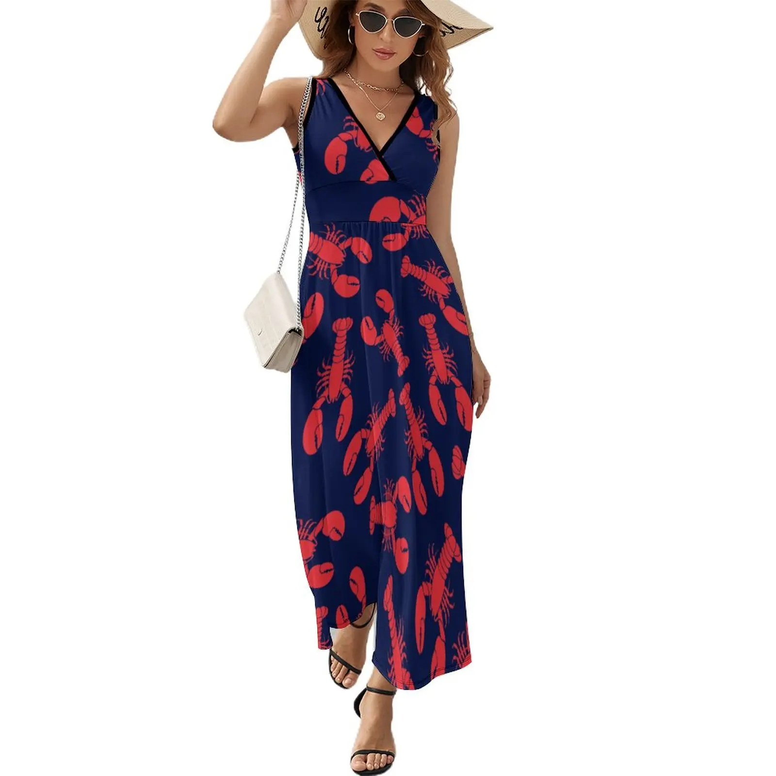 

Red Lobster American Flag Navy Blue Art (10) Dress Summer Aesthetic Bohemia Long Dresses Women High Waist Custom Night Club Maxi