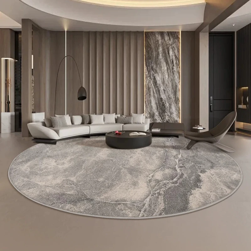 Italian Style Carpets for Living Room Light Luxury Bedroom Decor Carpet Grey Marble Bedside Round Rug Soft Home Thick Floor Mat