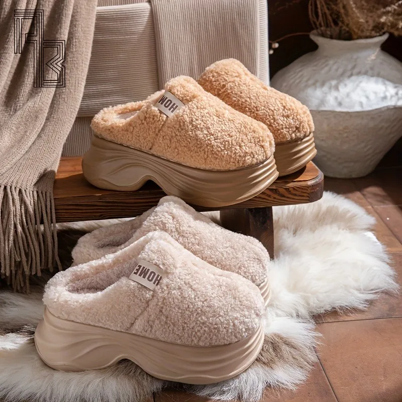 

2026 New Fashion Solid Color Simple Cotton Slippers for Women Winter Warm and Comfortable Anti Slip Thick Soled Shoes for Women