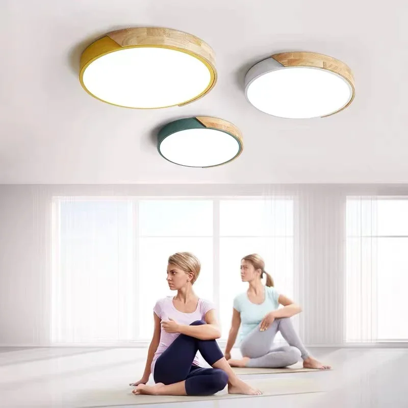 

Nordic simple solid wood round led ceiling lamp bedroom children's room living room corridor bar counter study home chandeliers
