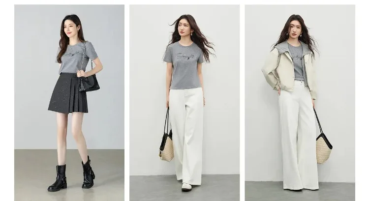 SENTUBILA Sommer Kurzarm-T-Shirts für Damen 2026 Lässige Baumwollmischung Perlenbesetztes Buchstaben-Pailletten-Stricktop Damenkleidung 162TG5407 – Detail 15
