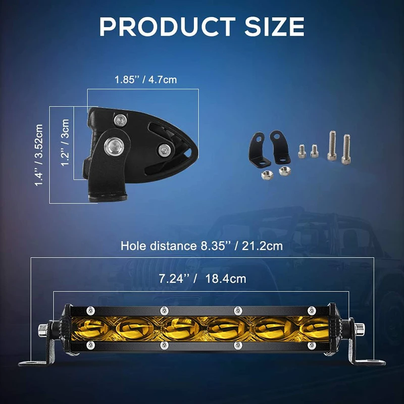 2 قطعة LED شريط الضوء الأصفر 7 بوصة سوبر سليم قبالة أضواء الطريق للشاحنات بيك اب SUV ATV UTV قارب أضواء مساعدة السيارة دائم #3