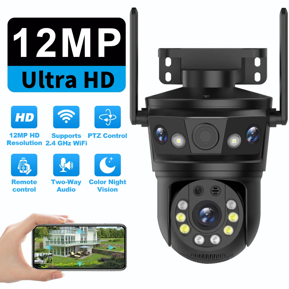 Imagem -02 - Câmera de Segurança Tripla Wifi Tela Rastreamento Automático Ptz Cctv Zoom 10x Lente Tripla 6k 12mp