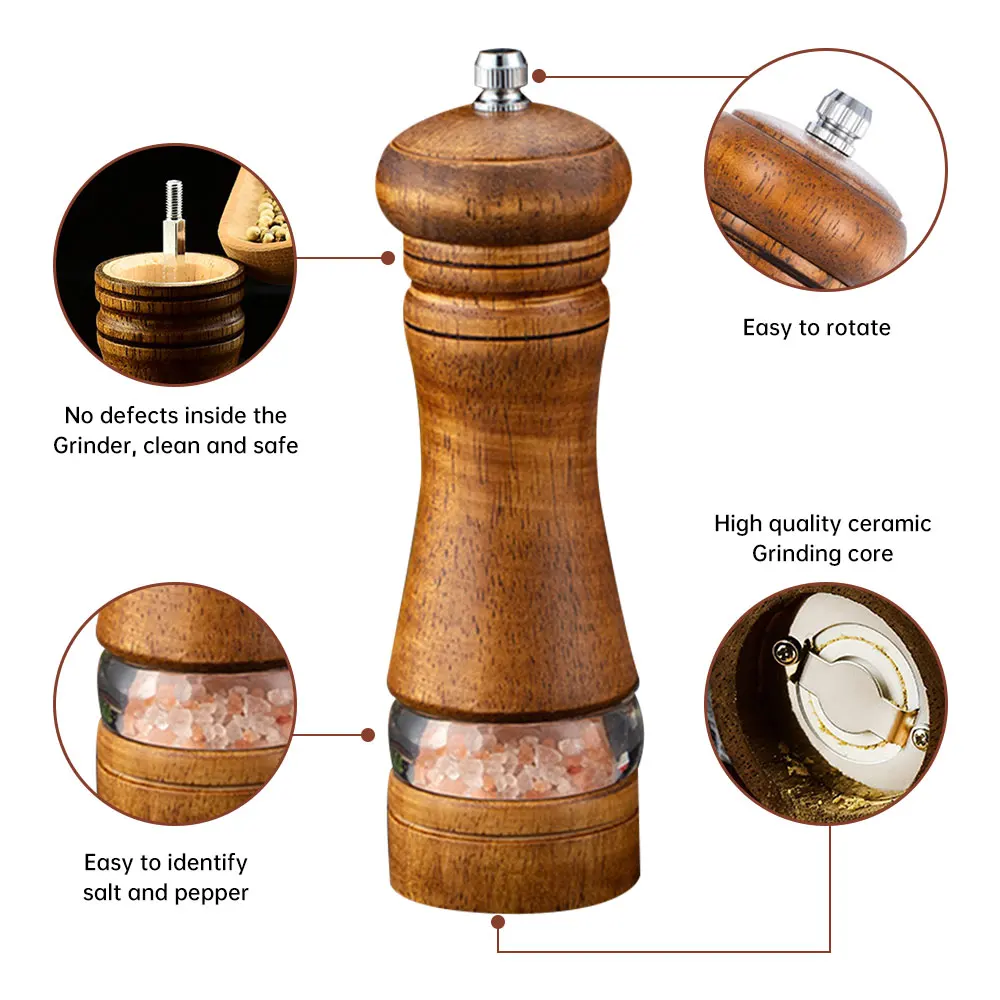 Salt and Pepper Grinder Wooden Spice Pepper Mill Ceramic Rotor Manual Black Pepper Grinder Kitchen Barbecue Cooking Tools